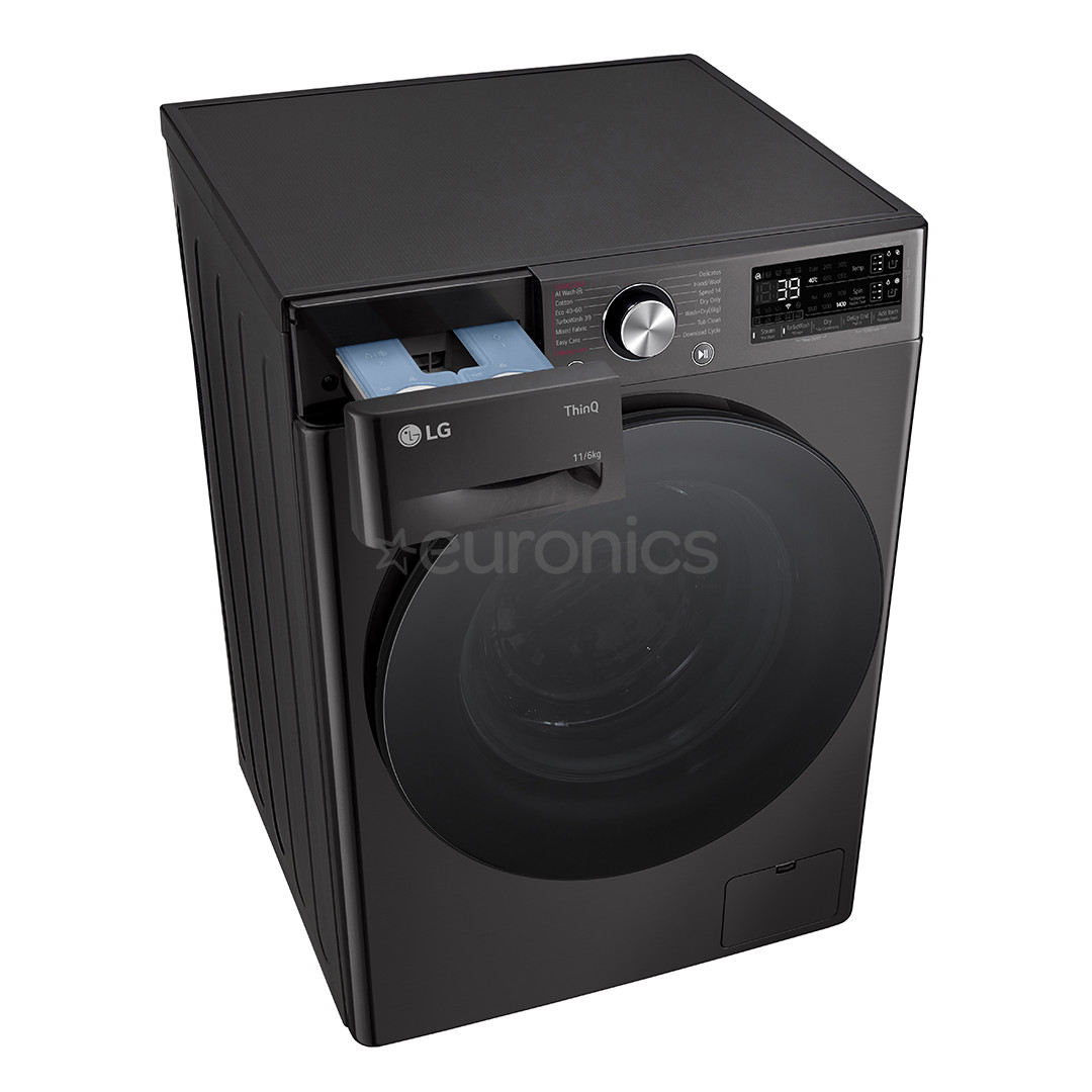 LG, 11 kg / 6 kg, depth 56,5 cm, 1400 rpm, black - Washer-dryer combo