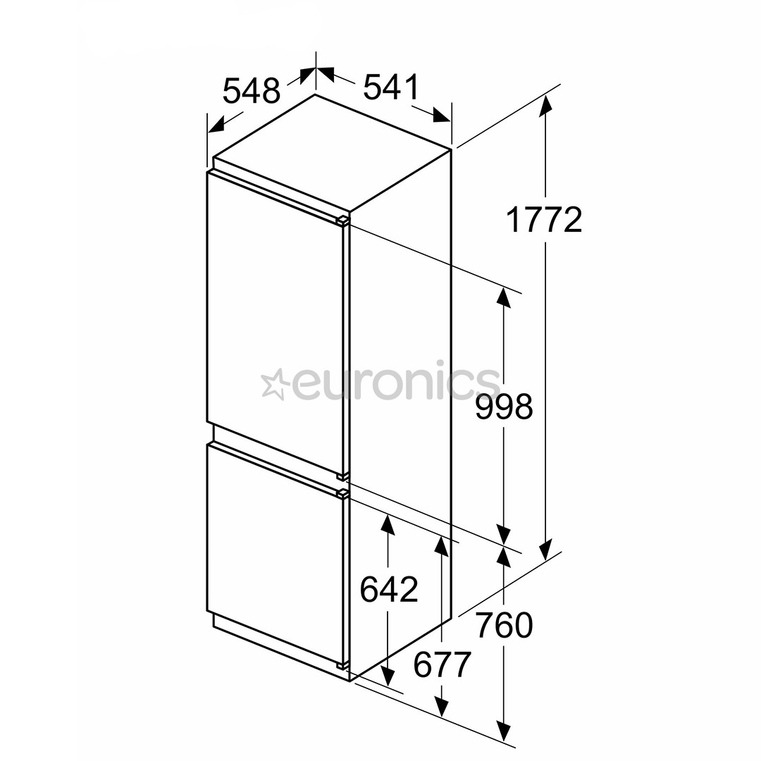 Bosch, Series 2, NoFrost, 260 L, 178 cm - Built-in refrigerator
