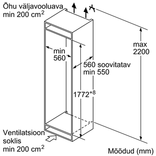 Bosch, Series 2, NoFrost, 260 л, высота 178 см - Интегрируемый холодильник