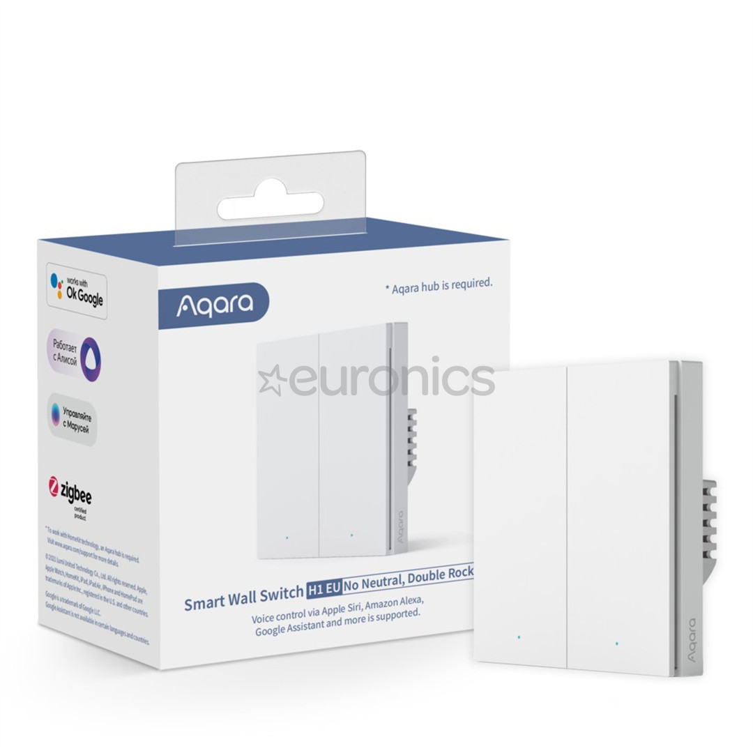 Aqara Smart Wall Switch H1, без нейтрали, 2 клавиши - Умный выключатель