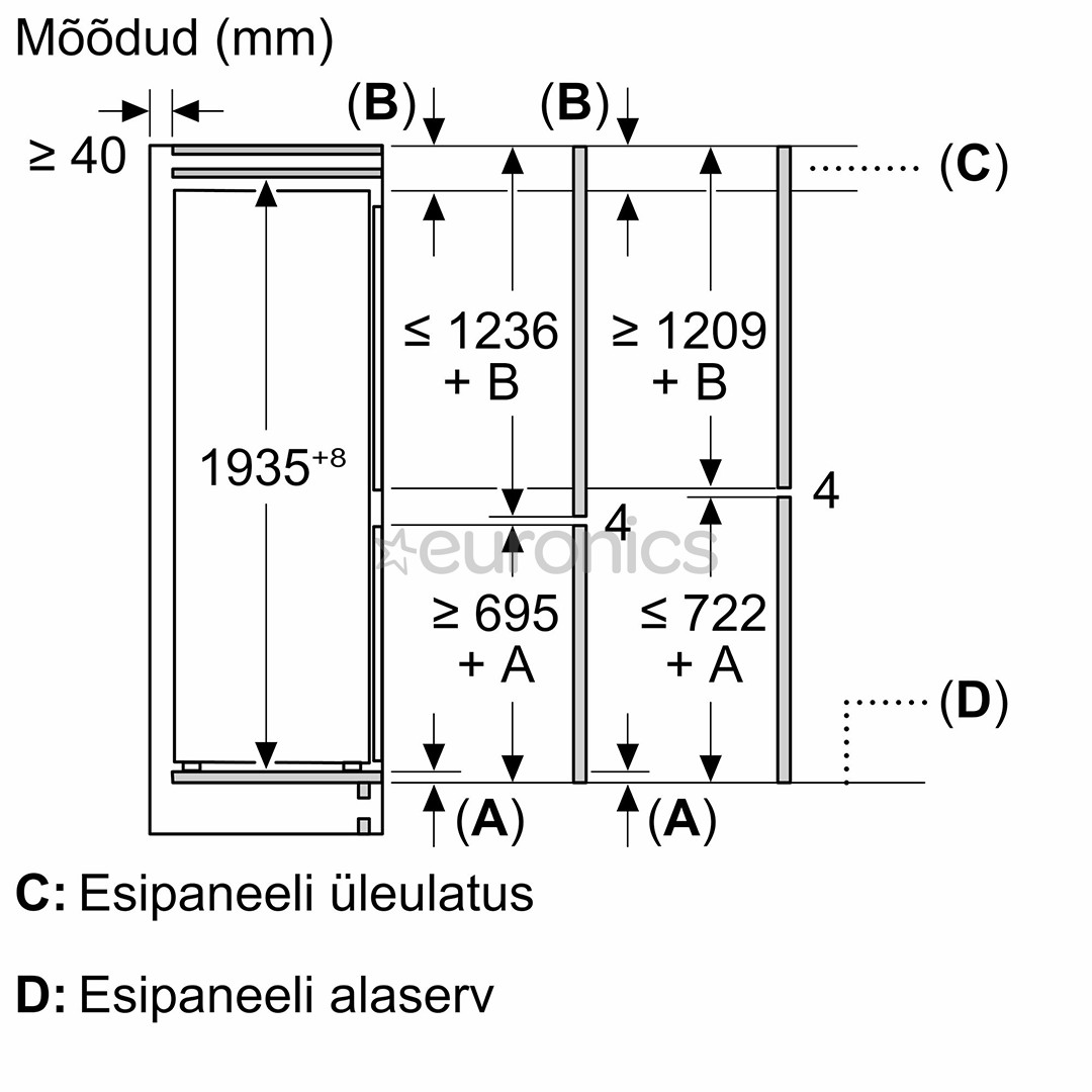 Bosch Series 4, No Frost, 290 L, height 194 cm - Built-in refrigerator