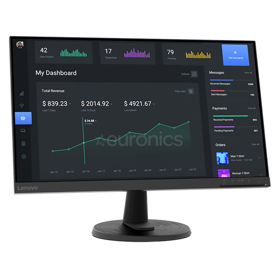 Lenovo D24-40, 24'', FHD, LED VA, 75 Гц, черный - Монитор