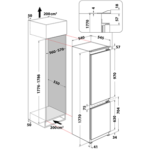 Whirlpool, StopFrost, 273 L, height 177 cm - Built-in refrigerator