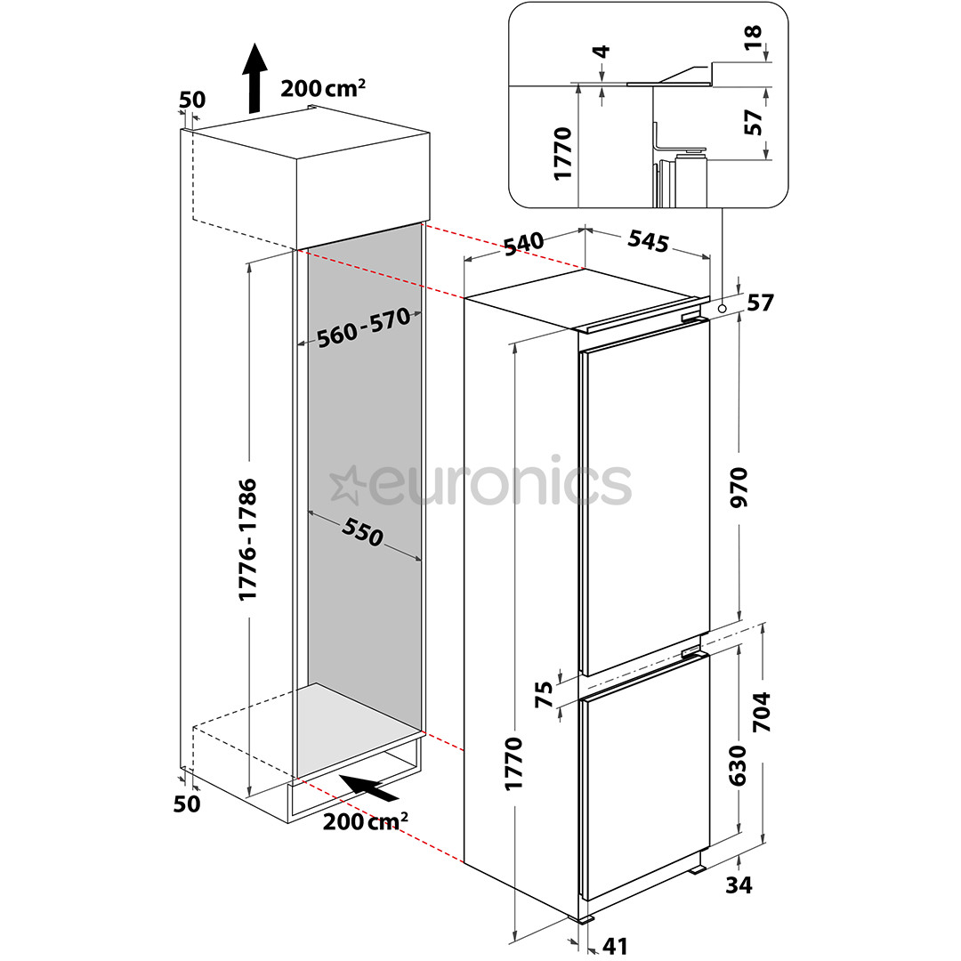 Whirlpool, StopFrost, 273 L, height 177 cm - Built-in refrigerator