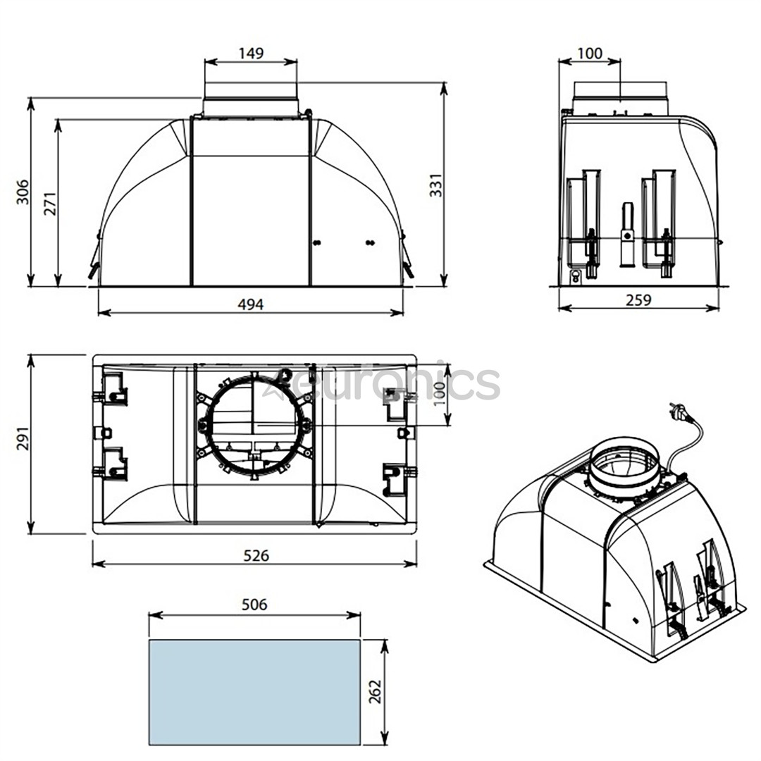 Falmec, 800 m³/h, laius 53,1 cm, roostevaba teras - Integreeritav õhupuhasti