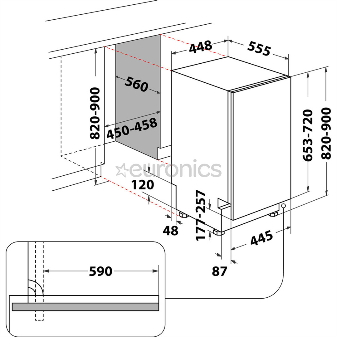 Whirlpool, 10 комплектов посуды - Интегрируемая посудомоечная машина