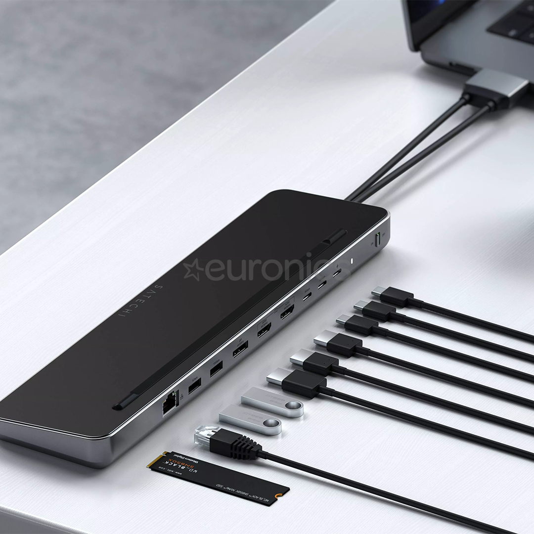 Satechi Dual Dock Stand, USB-C, 75 W, gray - Docking station
