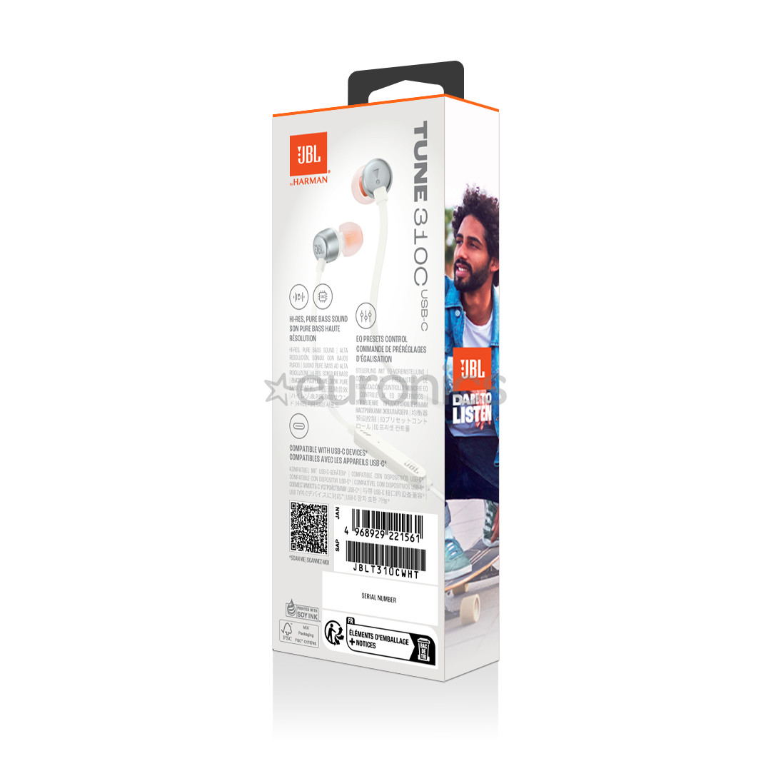 JBL Tune 310C USB-C, внутриканальные, белый - Проводные наушники