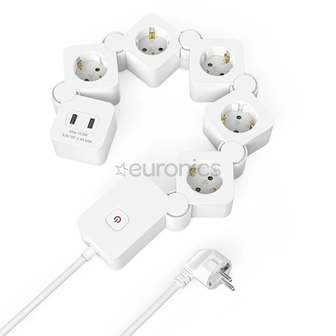 Hama Power Strip, 5 розеток, USB, 12 Вт, гибкий, 1,4 м, белый - Удлинитель