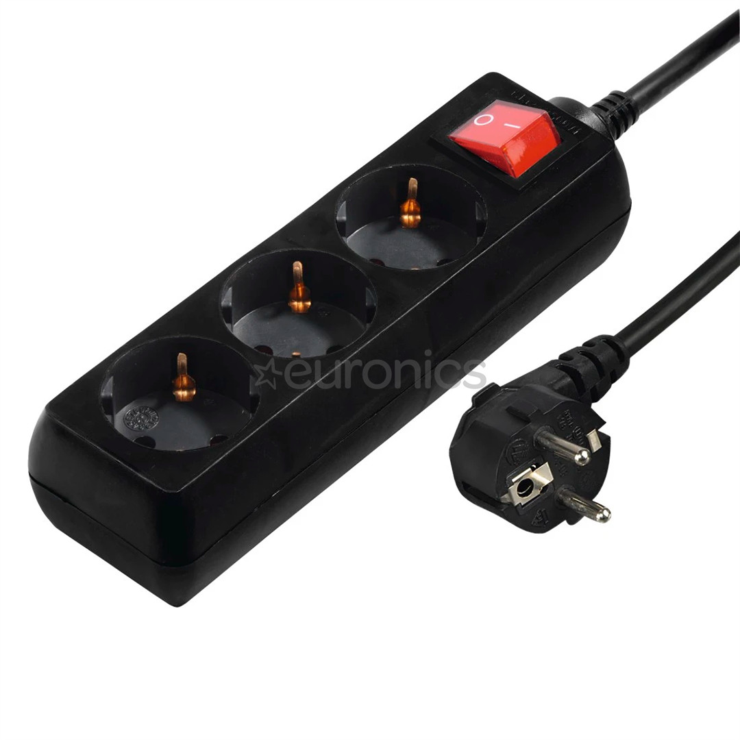 Hama Power Strip, 3-way, 3 m, black  - Power Strip