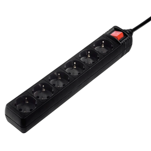 Hama Power Strip, 6-way, 3 m, black  - Power Strip 00137265