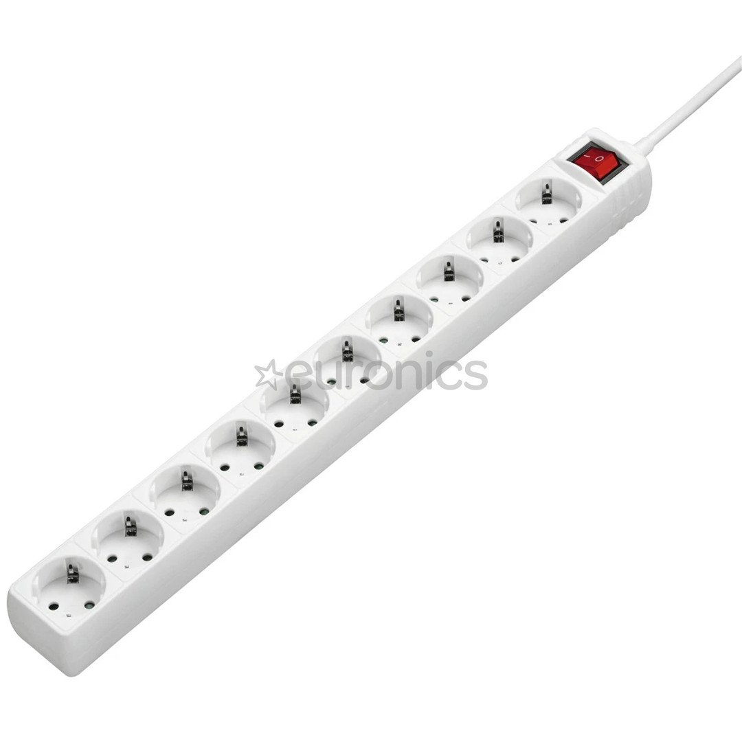 Hama Power Strip, 10-pesa, 3 m, valge - Pikendusjuhe