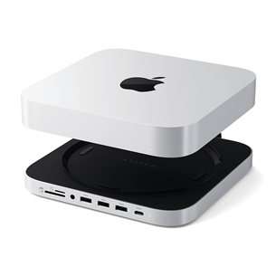 Satechi Mac Mini Stand & Hub, SSD slot, silver - Mac USB hub