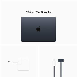Apple MacBook Air 13'' (2024), M3 8C/8C, 8 GB, 256 GB, SWE, must - Sülearvuti