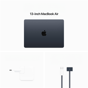 Apple MacBook Air 13'' (2024), M3 8C/8C, 8 ГБ, 256 ГБ, SWE, черный - Ноутбук