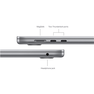 Apple MacBook Air 15'' (2024), M3 8C/10C, 8 ГБ, 256 ГБ, SWE, серый - Ноутбук