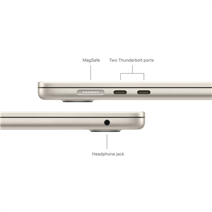 Apple MacBook Air 15'' (2024), M3 8C/10C, 8 GB, 256 GB, SWE, kuldne - Sülearvuti