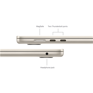 Apple MacBook Air 15'' (2024), M3 8C/10C, 8 GB, 256 GB, RUS, kuldne - Sülearvuti