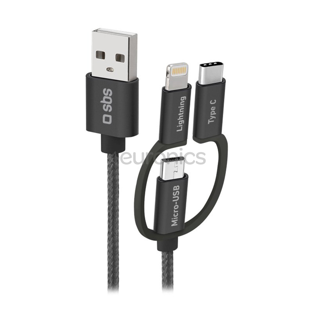 SBS USB / Micro USB, USB-C, Lightning, black - USB cable