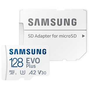 Samsung EVO Plus, microSDXC, 128 ГБ, белый - Карта памяти и адаптер MB-MC128SA/EU
