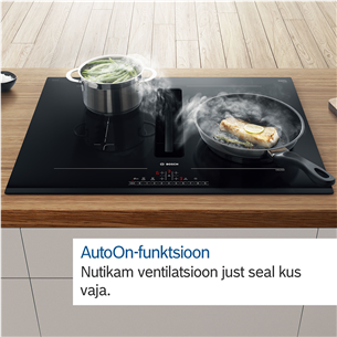 Bosch, Series 6, width 80 cm, frameless, black - Built-in induction hob with cooker hood