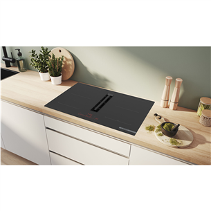 Bosch, Series 6, width 80 cm, frameless, black - Built-in induction hob with cooker hood