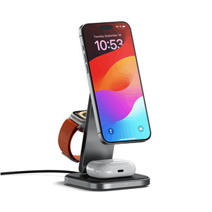 Satechi 3-in-1 Foldable Qi2 Wireless Charging Stand, hall - Juhtmevaba laadimisdokk