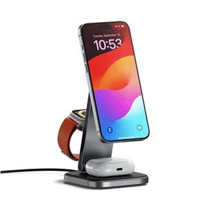 Satechi 3-in-1 Foldable Qi2 Wireless Charging Stand, hall - Juhtmevaba laadimisdokk