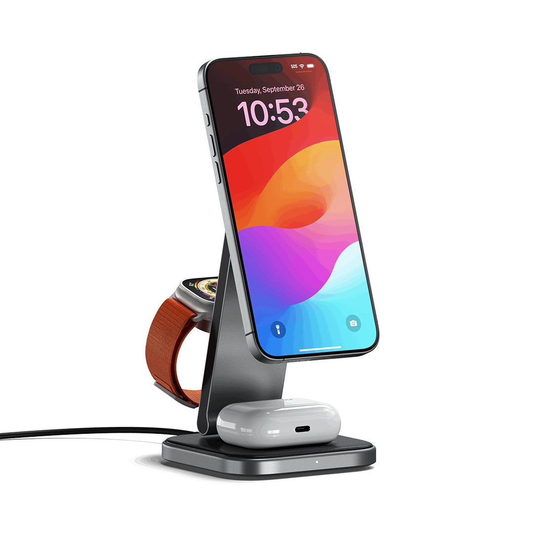 Satechi 3-in-1 Foldable Qi2 Wireless Charging Stand, hall - Juhtmevaba laadimisdokk