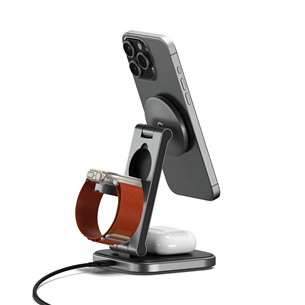 Satechi 3-in-1 Foldable Qi2 Wireless Charging Stand, hall - Juhtmevaba laadimisdokk