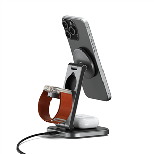 Satechi 3-in-1 Foldable Qi2 Wireless Charging Stand, hall - Juhtmevaba laadimisdokk