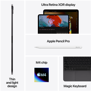 Apple iPad Pro 11”, M4 (2024), 512 GB, läikiv, WiFi + 5G, hõbe - Tahvelarvuti