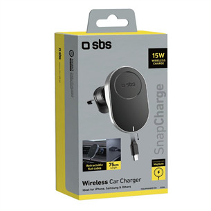 SBS 15W Car Holder, Magsafe, sissetõmbuv kaabel, must - Juhtmevaba autolaadija