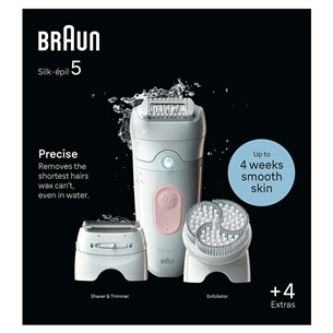 Braun Silk epil 5, märg- ja kuivkasutus, valge - Epilaator