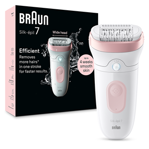 Braun Silk epil 7, märg- ja kuivkasutus, valge/roosa - Epilaator