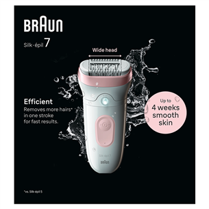 Braun Silk epil 7, märg- ja kuivkasutus, valge/roosa - Epilaator