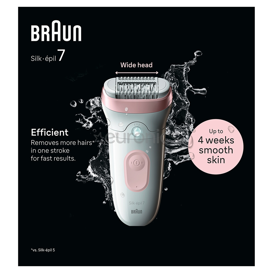 Braun Silk epil 7, сухое и влажное использование, белый/розовый - Эпилятор