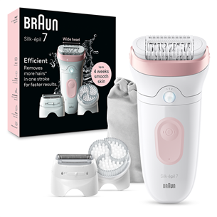 Braun Silk epil 7, märg- ja kuivkasutus, valge/roosa - Epilaator