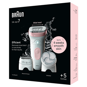 Braun Silk epil 7, märg- ja kuivkasutus, valge/roosa - Epilaator