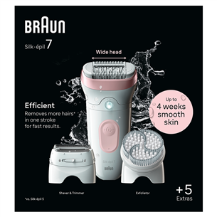 Braun Silk epil 7, märg- ja kuivkasutus, valge/roosa - Epilaator