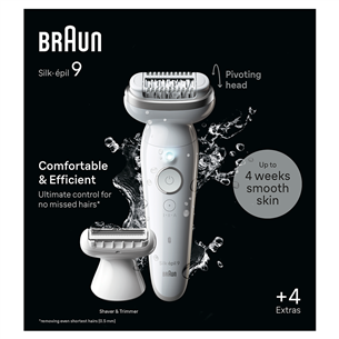 Braun Silk epil 9, märg- ja kuivkasutus, valge - Epilaator
