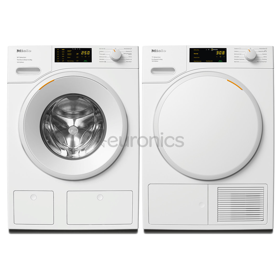 Miele, 125 Edition, 8 kg + 8 kg - Washing machine + Clothes dryer