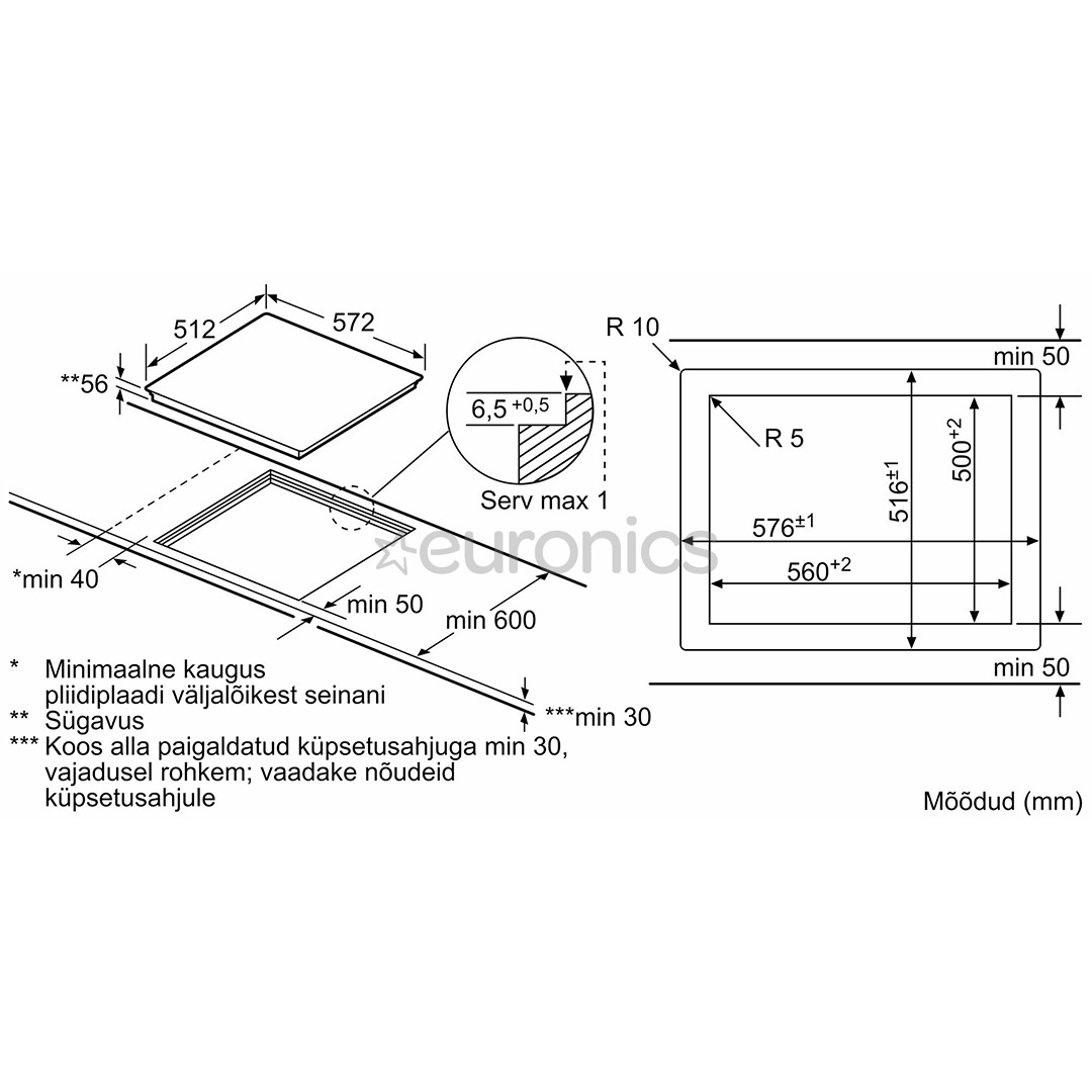 Bosch, Seeria 8, laius 57,2 cm, must - Integreeritav Induktsioonpliidiplaat