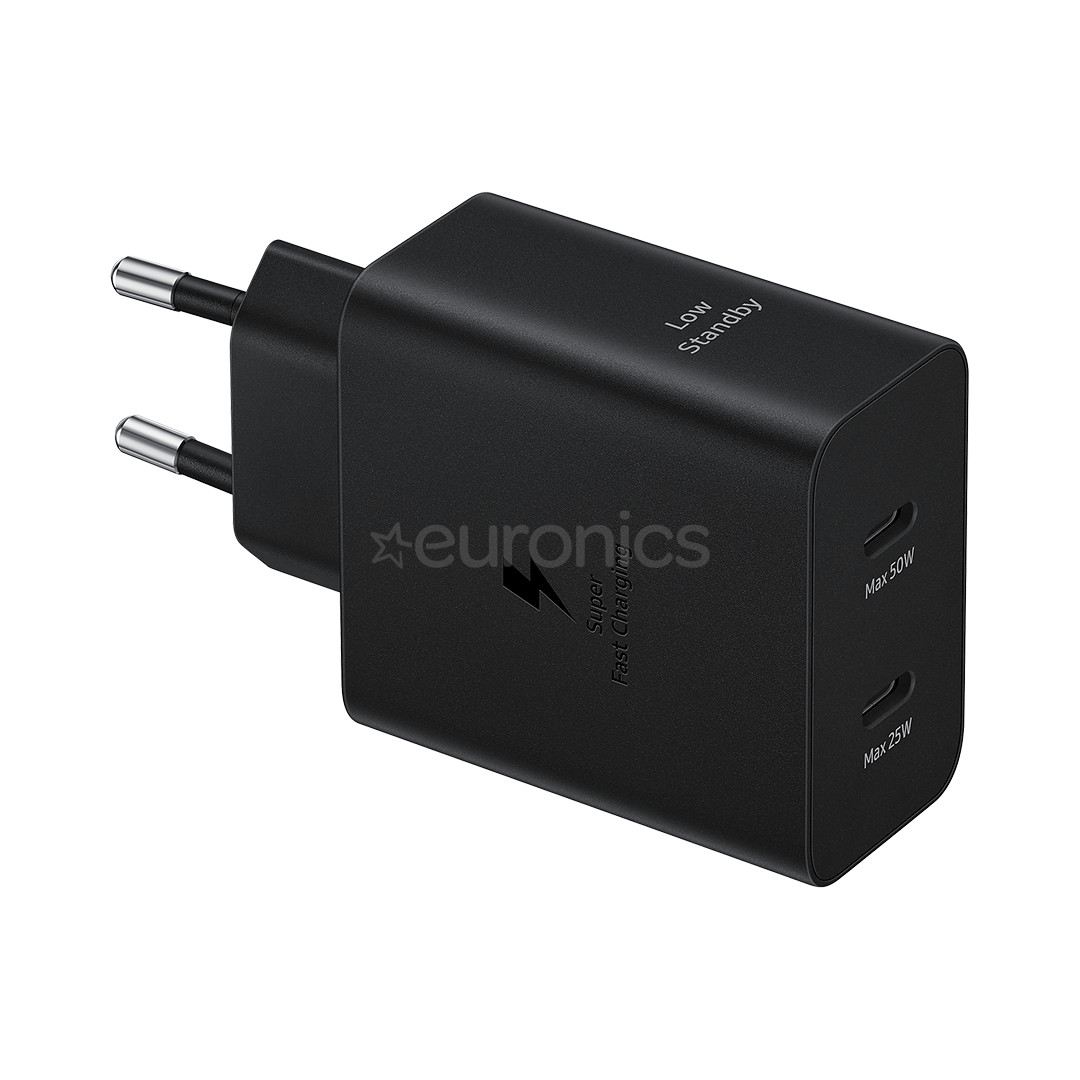 Samsung Dual USB-C, 50 W, must - Vooluadapter