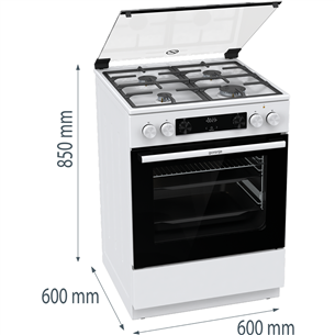 Gorenje, 71 L, laius 60 cm, valge - Gaasipliit elektriahjuga