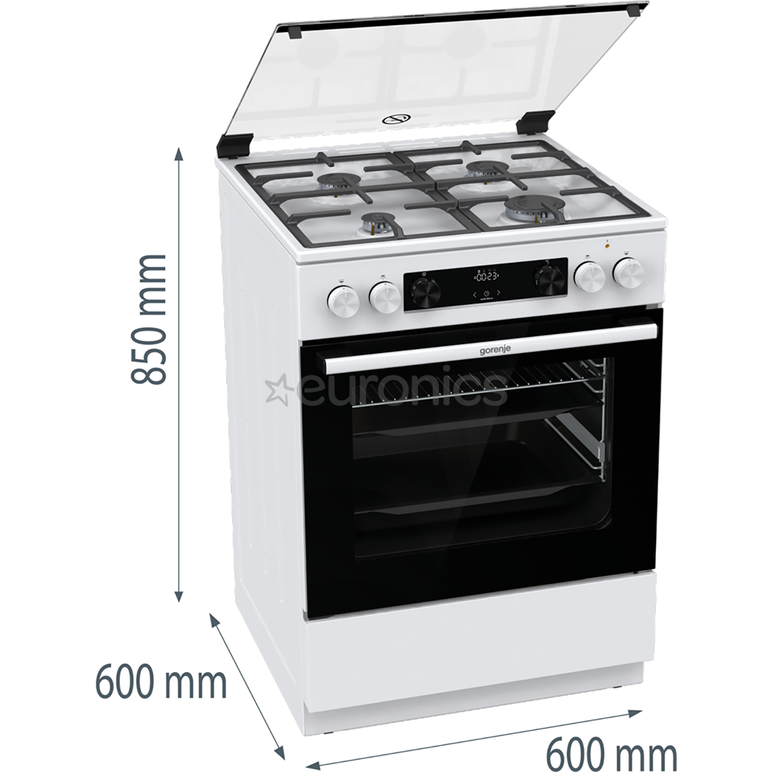 Gorenje, 71 L, laius 60 cm, valge - Gaasipliit elektriahjuga