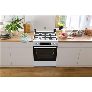 Gorenje, 71 L, laius 60 cm, valge - Gaasipliit elektriahjuga