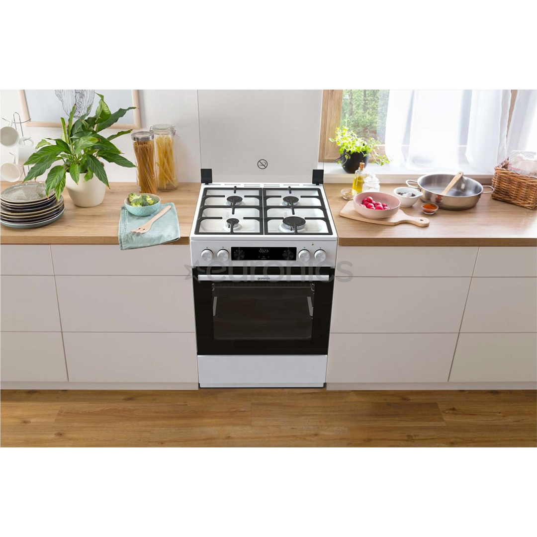 Gorenje, 71 L, laius 60 cm, valge - Gaasipliit elektriahjuga