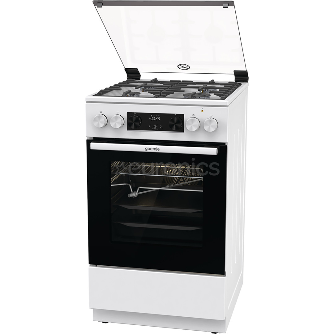 Gorenje, 70 L, laius 50 cm, valge - Gaasipliit elektriahjuga