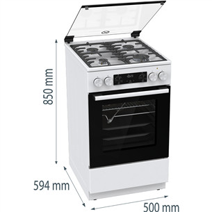 Gorenje, 70 L, laius 50 cm, valge - Gaasipliit elektriahjuga